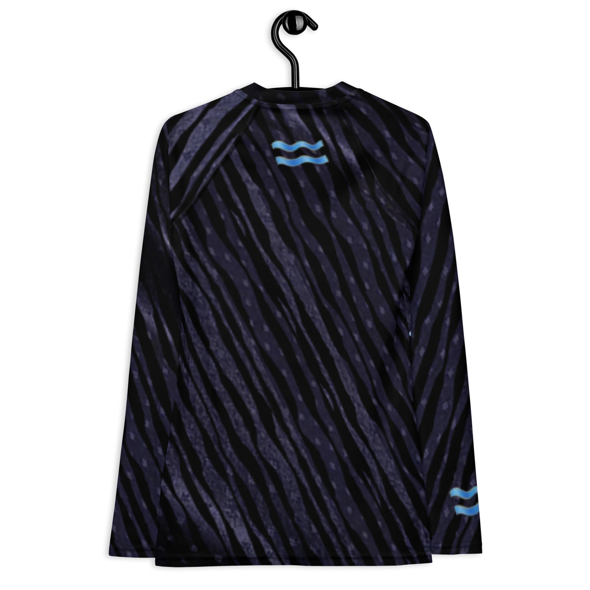 Fitness or Gymwear Top for Aquarius. Blue Black Rashguard "Cosmic Aqua" from WickedYo.